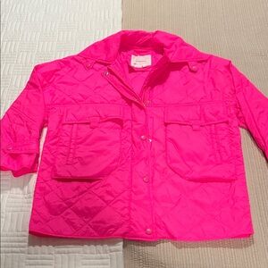 Anthropologie Bright Neon Pink Quilted Jacket
